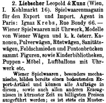 1867 Leopold Liebscher Kunz Spielwaren