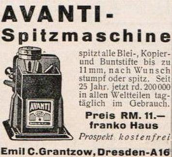 Grantzow Avanti Spitzmaschine Werbung 1934