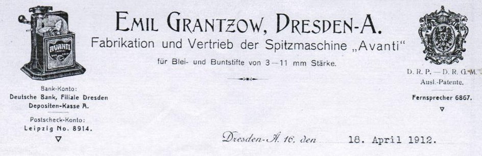 Emil Grantzow Bleistiftspitzer Geschäftsbrief 1912